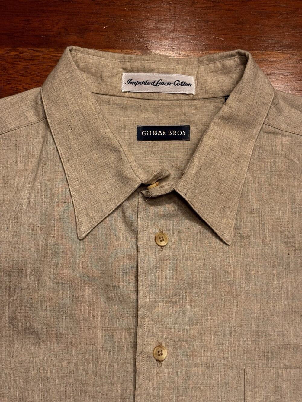 Gitman Bros Linen Cotton Blend Large 16.5 Gray Long Sleeve Button Up Shirt Solid